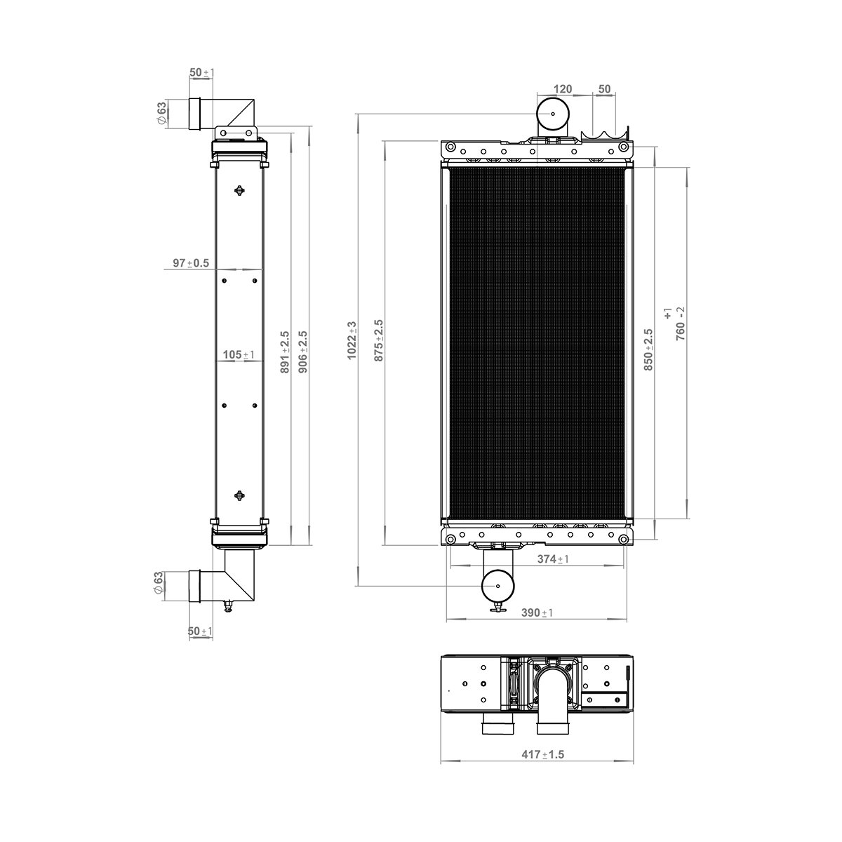 Radiator cu 5 randuri de celule pentru John Deere cod OEM 150-434, RE159541 Breckner Germany